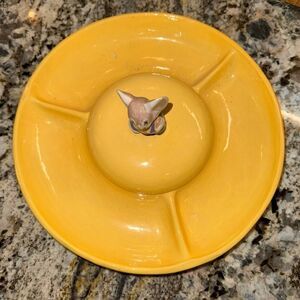 Homemade 1966 vintage ceramic cheese server with mouse topper lid